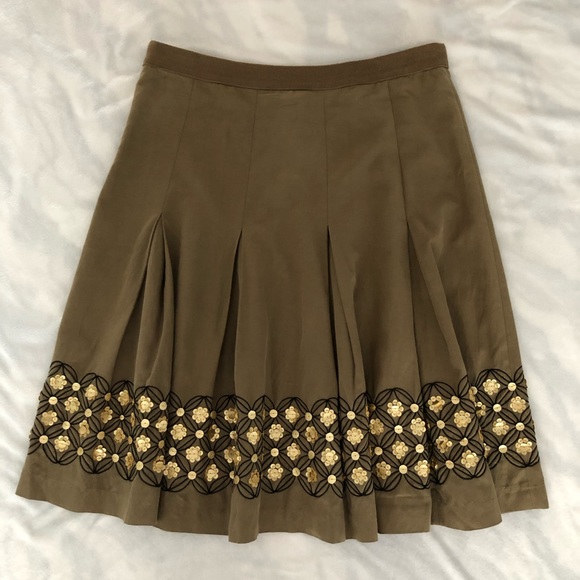 ALFANI Womens Silk Sequin Flare Skirt Brown Gold 6 - Picture 2 of 6